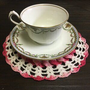 Cauldon England Bone China Floral Garland Teacup & Saucer Gold Trim